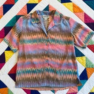 Vintage Donnkenny 80s Rainbow Tie Dye Button-Up Top‎